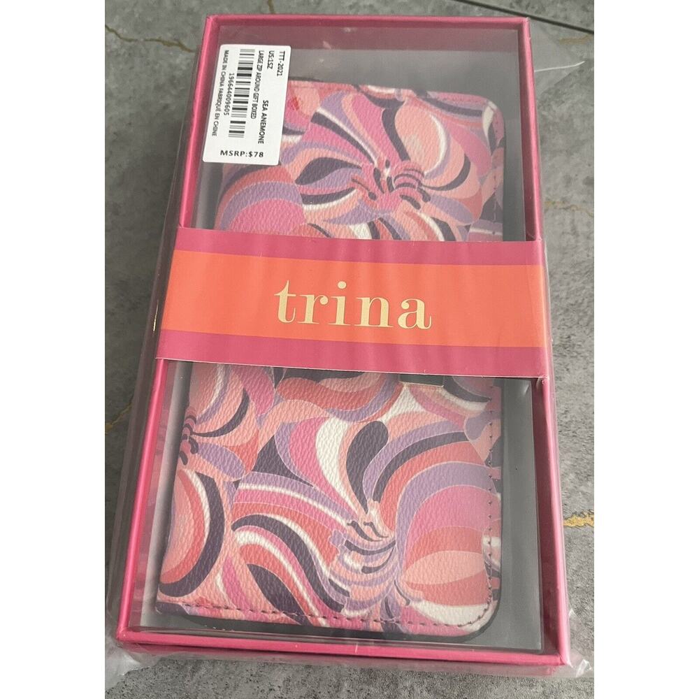 NWT Trina Turk-In GIFT BOX-Zipper Closure-Sea Anemone-Pink Purple-Small-MSRP $78